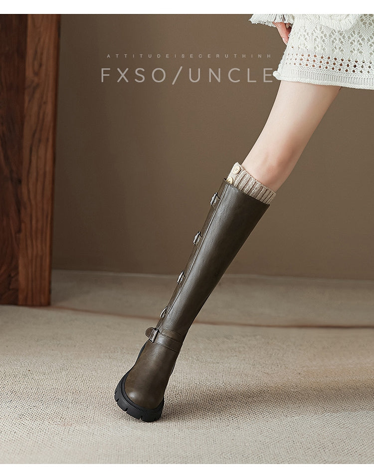 Giày boots cao cổ khóa kéo phong cách cao bồi