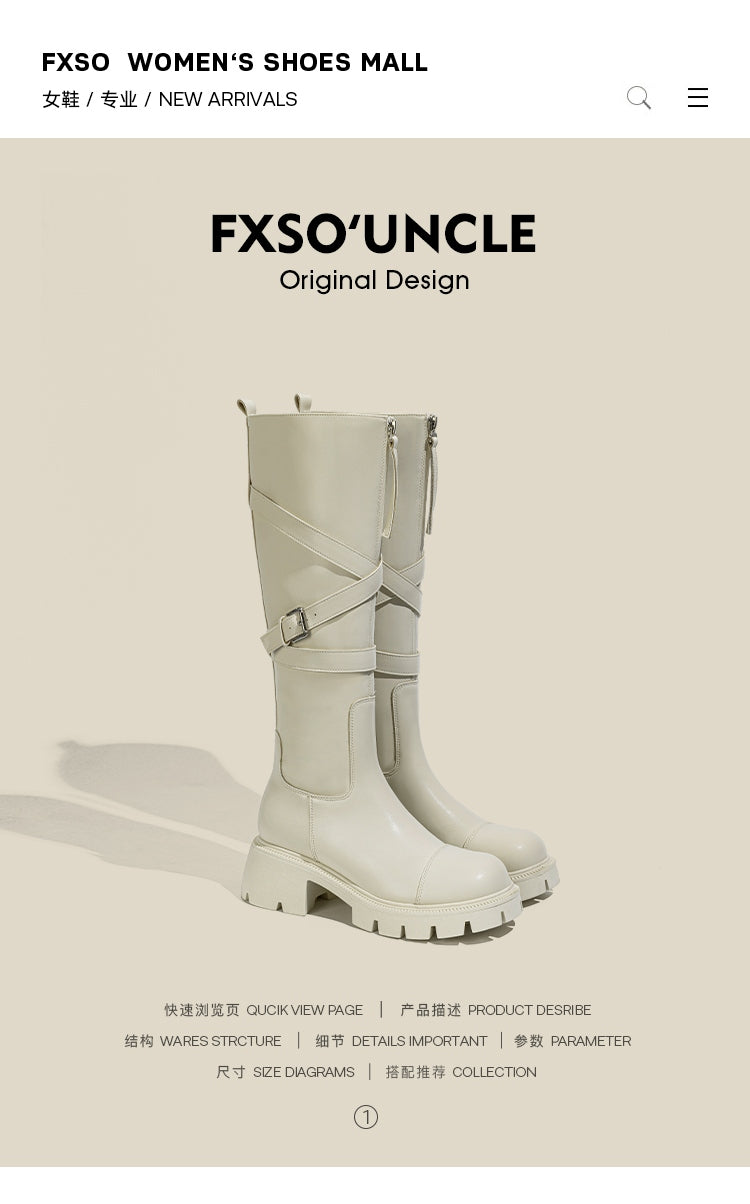 Giày boots cao cổ dây chéo khóa kéo trước