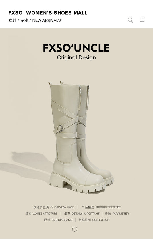 Giày boots cao cổ dây chéo khóa kéo trước