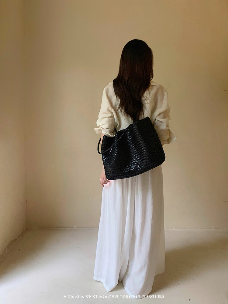 Túi vải dệt đeo vai Chio'2nd cỡ lớn màu đen thanh lịch