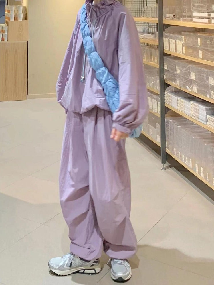 Bộ thể thao form rộng cổ nhún tím - xanh