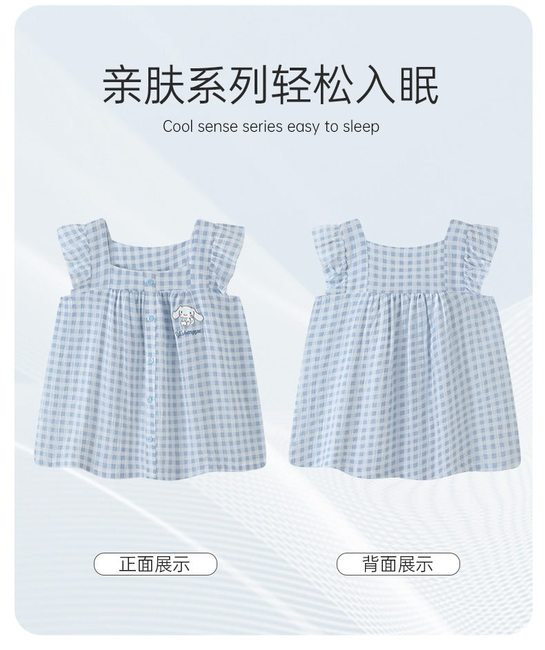 Bộ ngủ đùi caro xanh dương Cinnamoroll