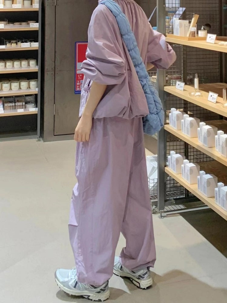 Bộ thể thao form rộng cổ nhún tím - xanh