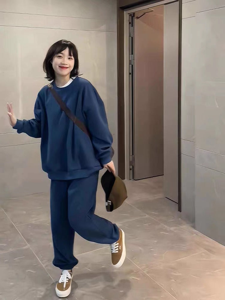 Bộ nỉ trơn cổ tròn quần jogger thu đông nhiều màu