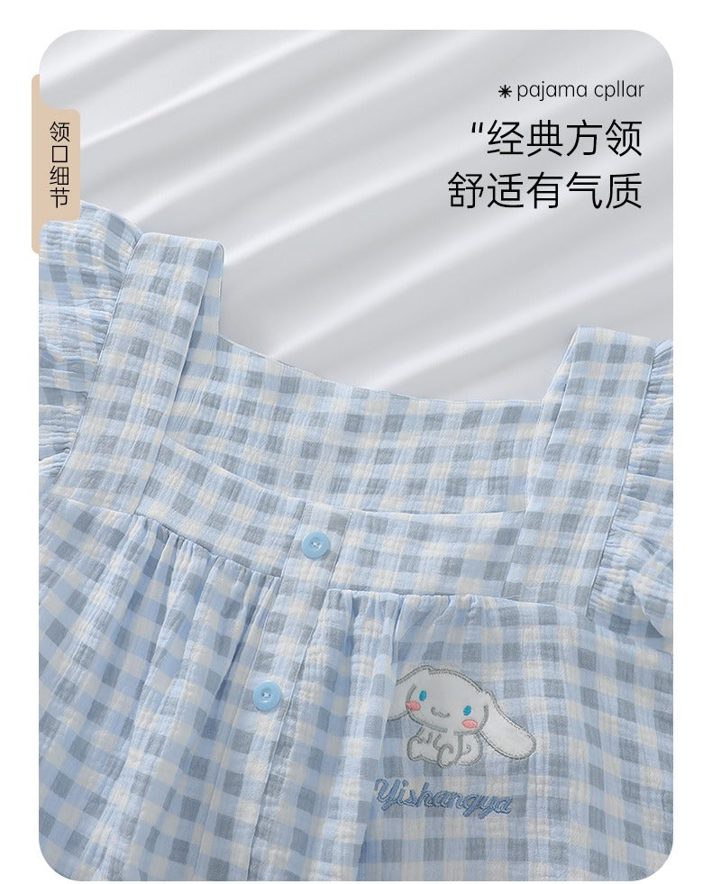 Bộ ngủ đùi caro xanh dương Cinnamoroll