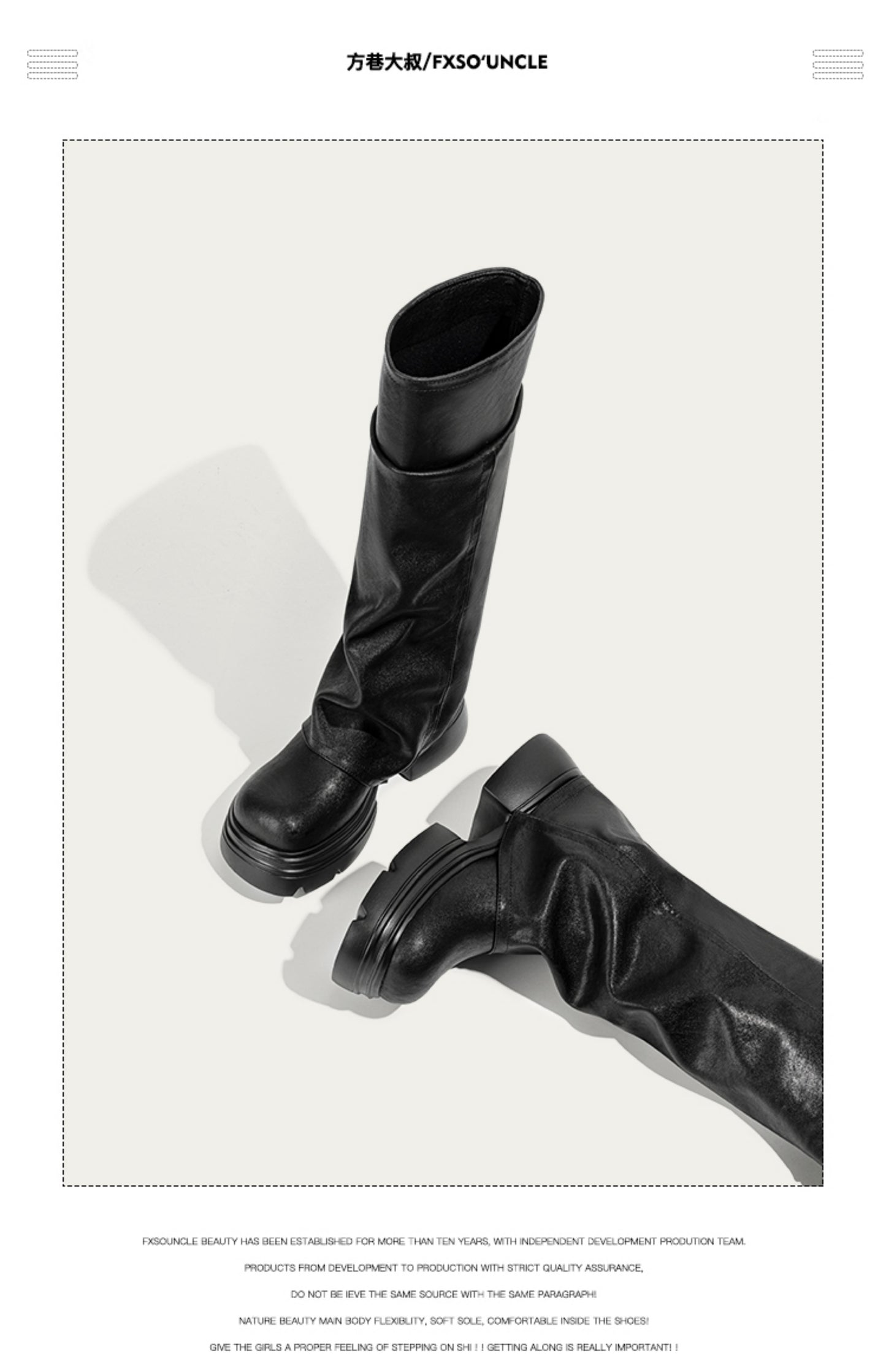 Giày boots da cổ cao đế dày kiểu ống quần