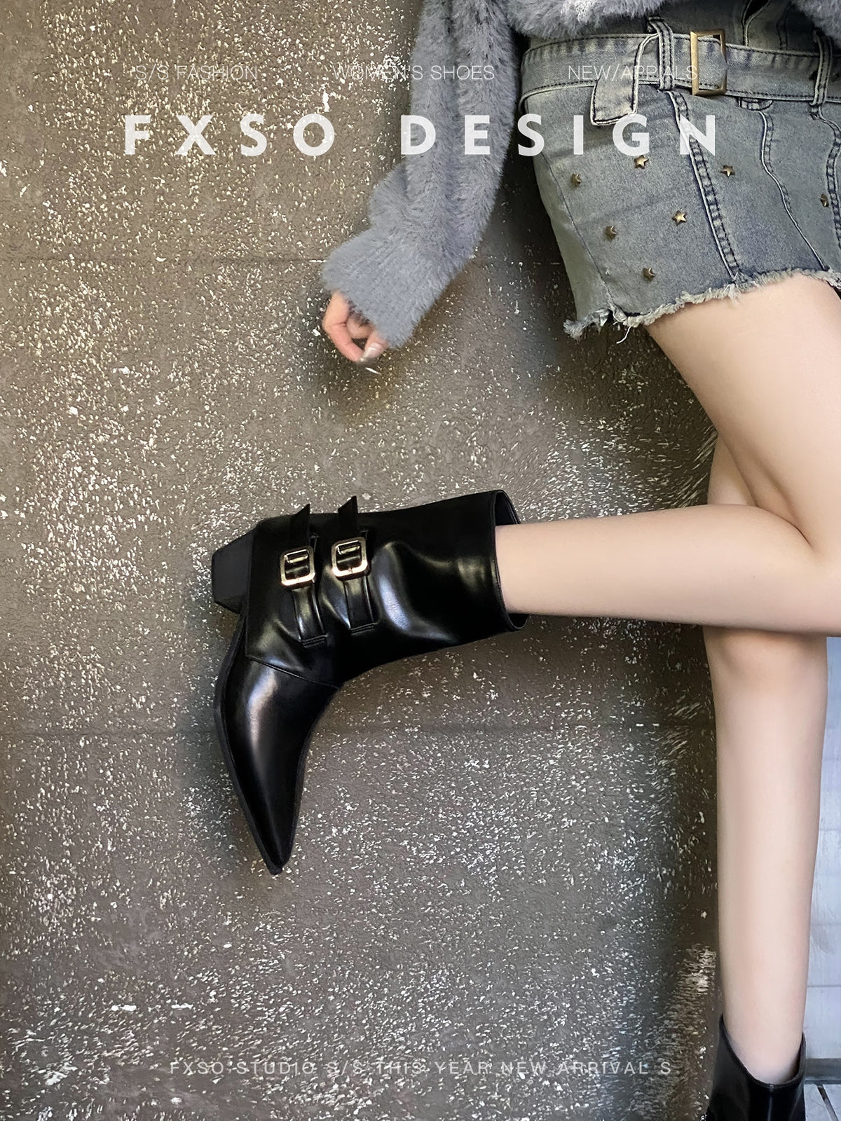 Giày boots mũi nhọn cổ thấp phong cách cao bồi