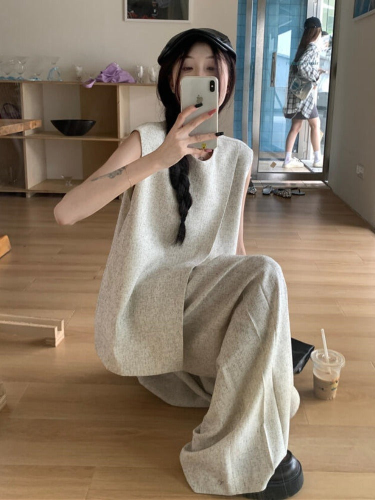 Set áo vạt chéo sát nách quần suông thanh lịch