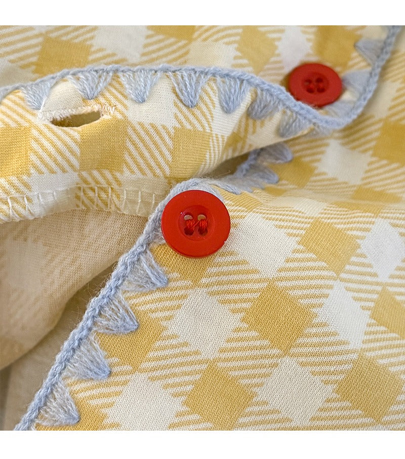 Pijama đùi caro vàng trái táo cotton thoáng mát