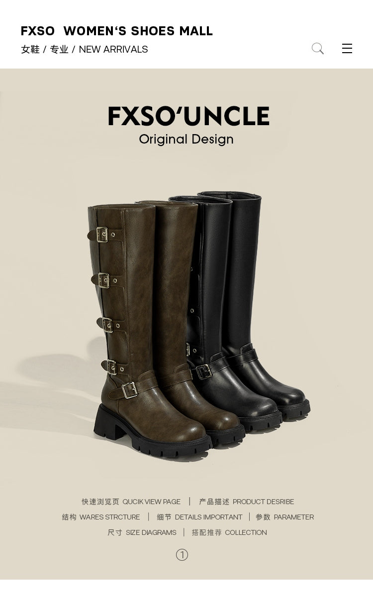 Giày boots cao cổ khóa kéo phong cách cao bồi