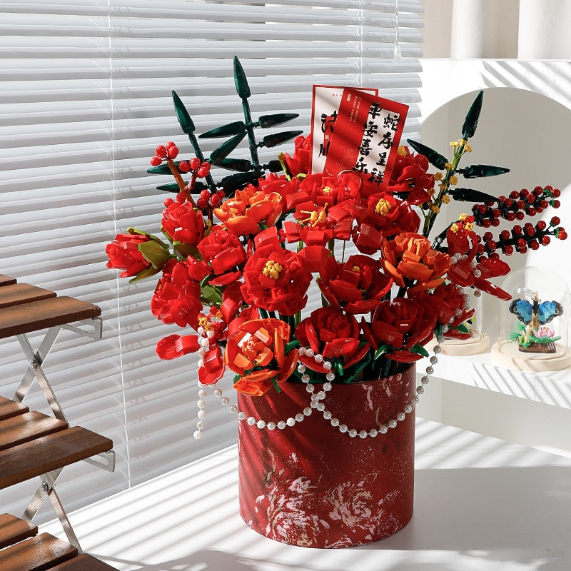 Lego hoa đỏ may mắn hỷ sự kèm hướng dẫn chi tiết