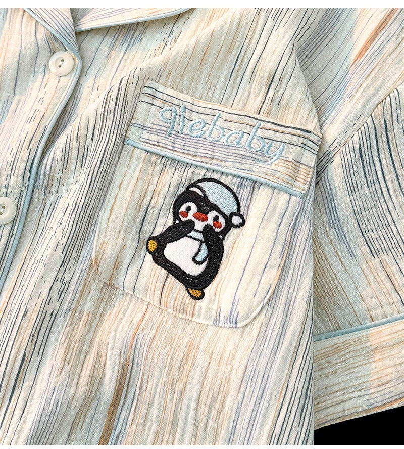Pijama tay ngắn quần đùi cotton chim cánh cụt