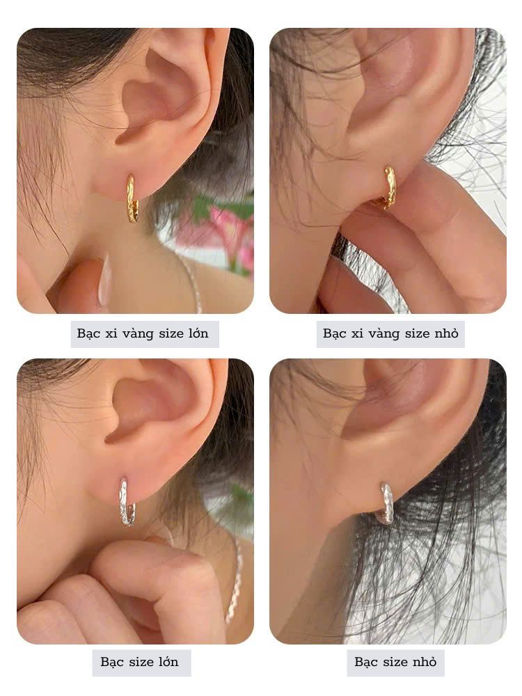 Khuyên tai bạc và bạc xi vàng dạng khoen tròn có sẵn