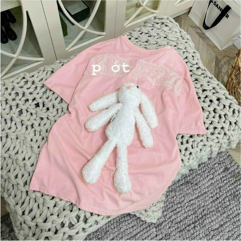 Áo phông mẹ và bé tặng kèm gấu bông trắng