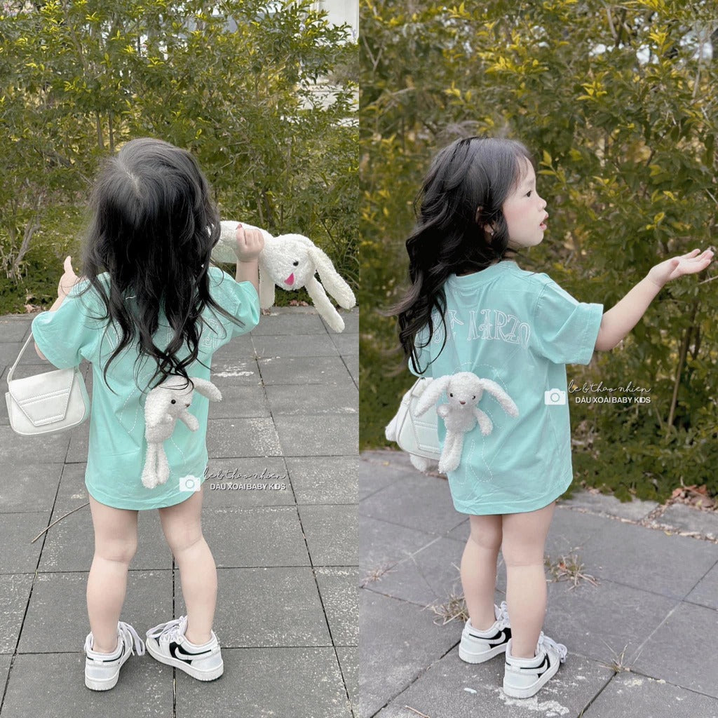 Áo phông mẹ và bé tặng kèm gấu bông trắng