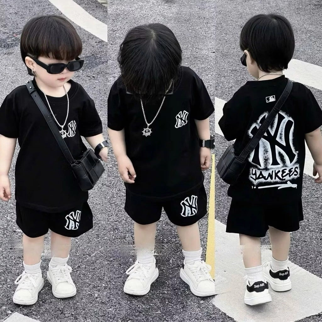 Bộ áo phông quần đùi đen NY cho bé trai