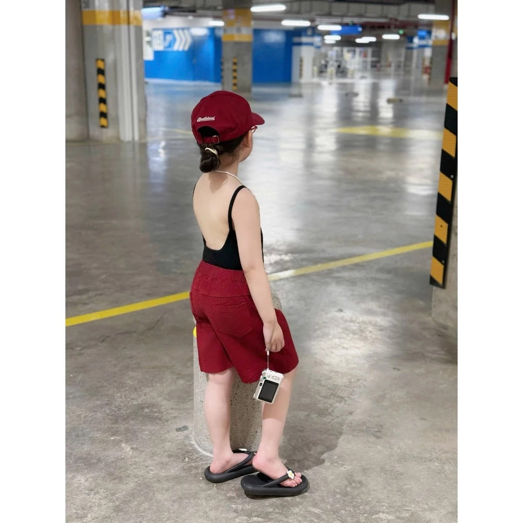 Set áo 2 dây khoét lưng kèm quần kaki ngố ống xuông cho bé gái