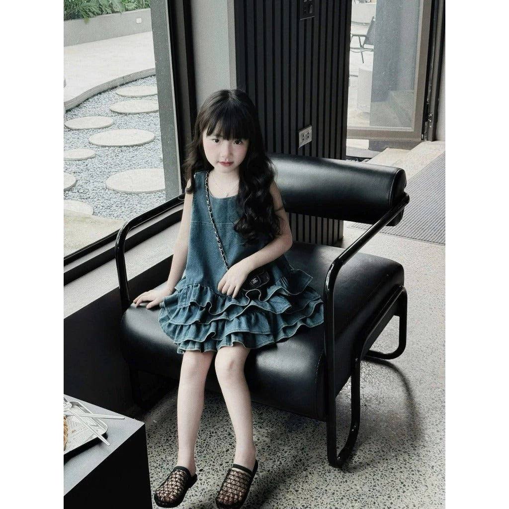 Đầm babydoll jean cho bé gái