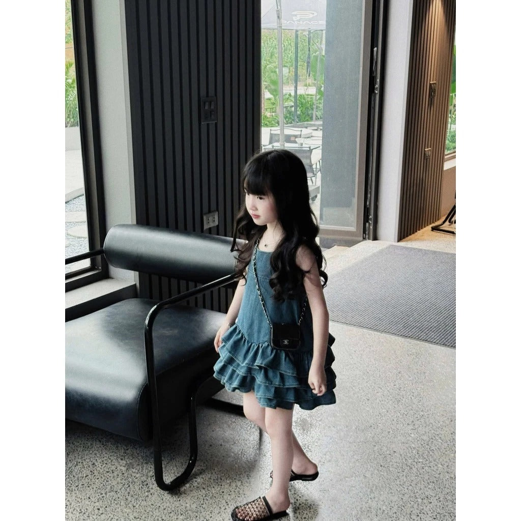 Đầm babydoll jean cho bé gái