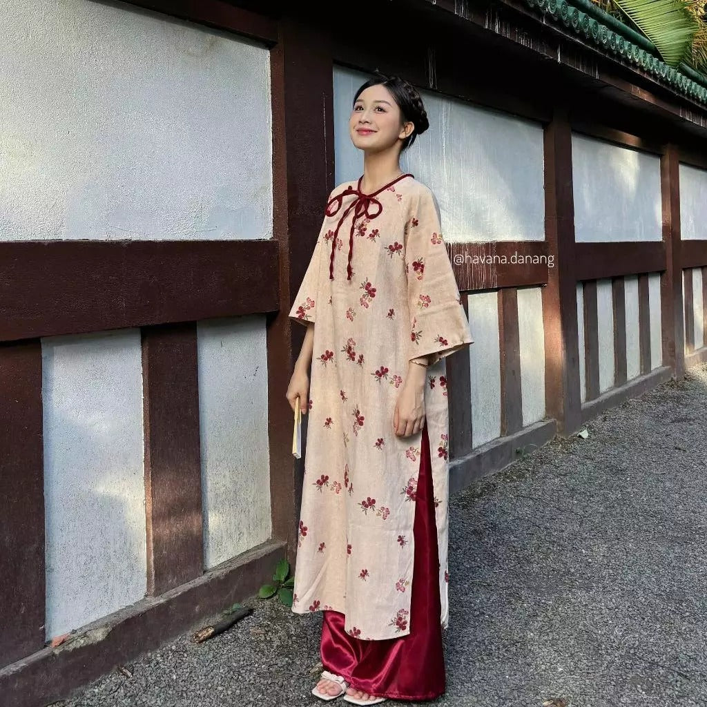 Áo dài cách tân TỬ KỲ nhung kèm quần dài phi bóng