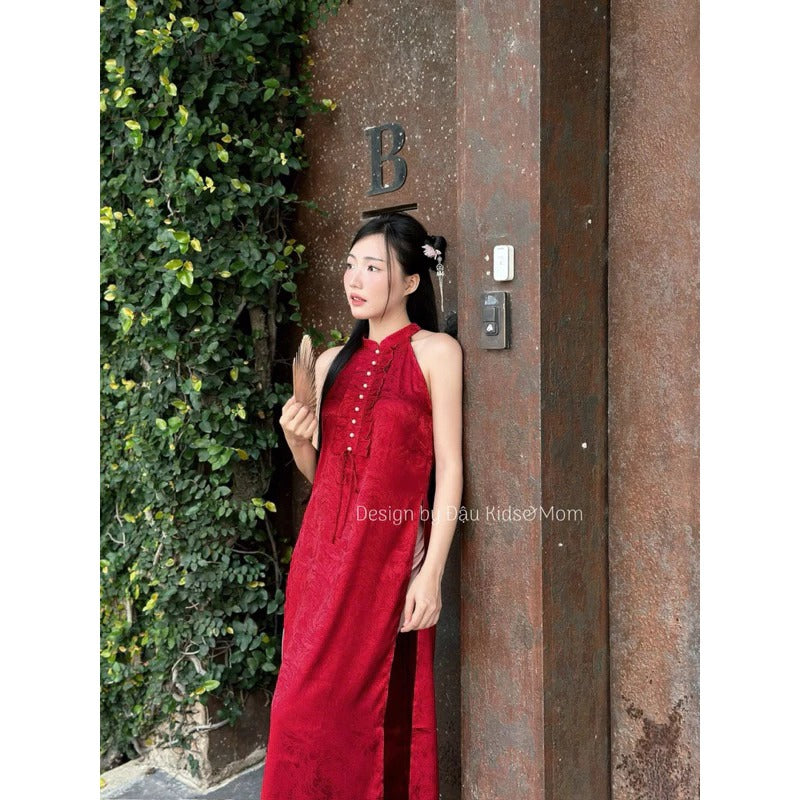 Áo dài Cát Tường cho mẹ và bé kèm quần hồng