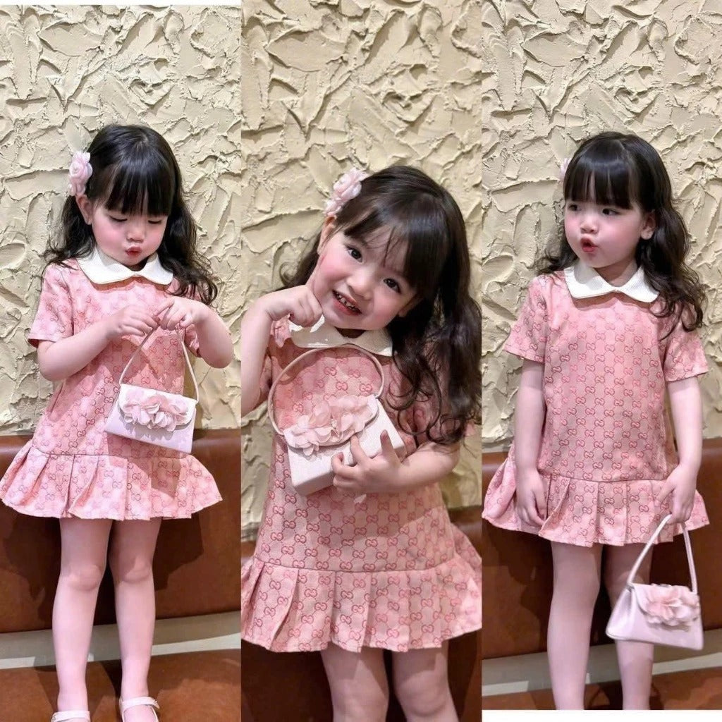 Đầm hồng cổ sen tiểu thư cho bé gái