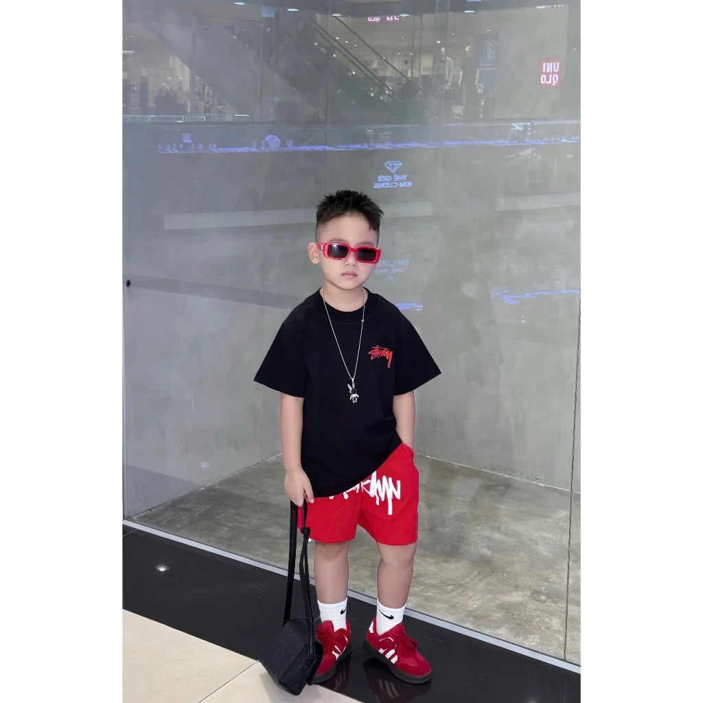 Bộ quần đen áo đỏ cộc tay cho bé trai