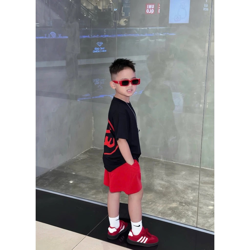 Bộ quần đen áo đỏ cộc tay cho bé trai