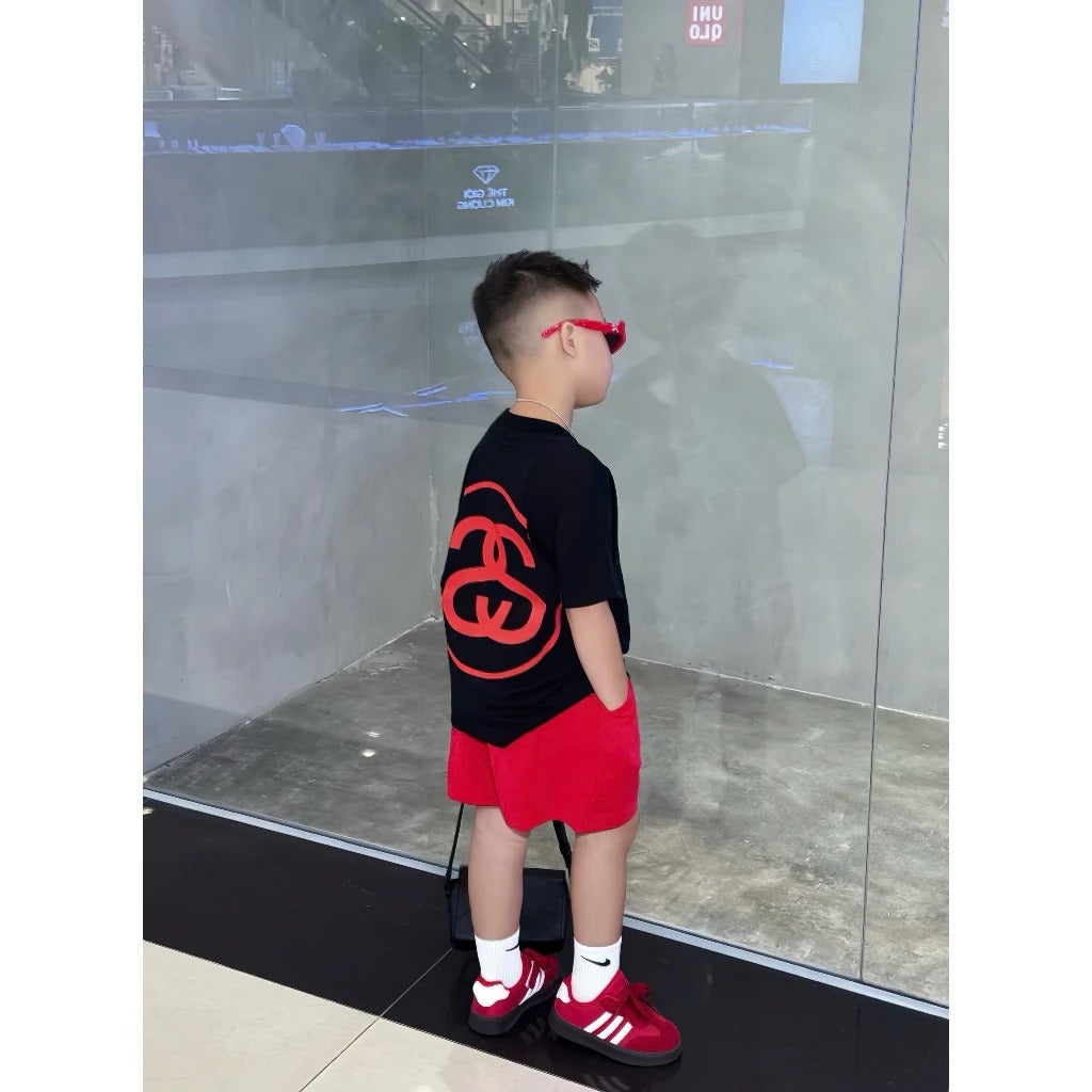 Bộ quần đen áo đỏ cộc tay cho bé trai