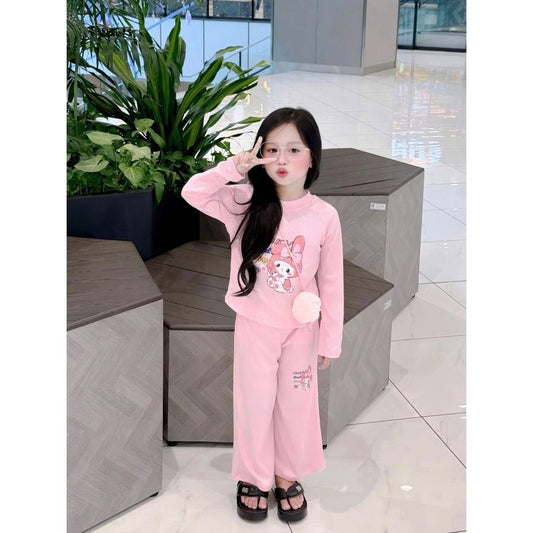 Bộ áo quần dài hồng Kuromi thun tăm cho bé gái