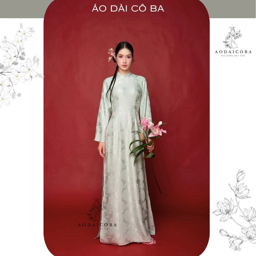 Áo Dài Tiểu Vũ Truyền Thống Cách Điệu Tay Loe Kèm Charm Hoa Đá