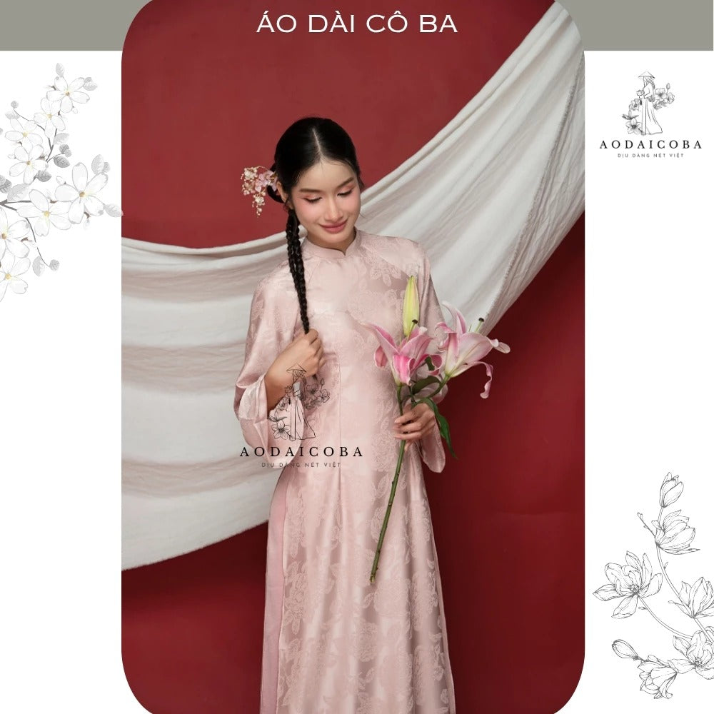 Áo Dài Tiểu Vũ Truyền Thống Cách Điệu Tay Loe Kèm Charm Hoa Đá