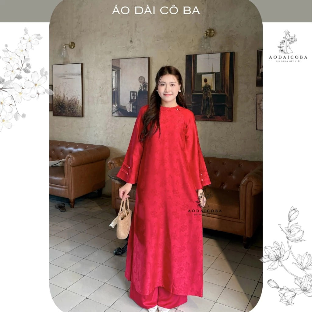 Áo Dài Thiên Hương Suông Cổ Tròn Gấm Tằm Cao Cấp