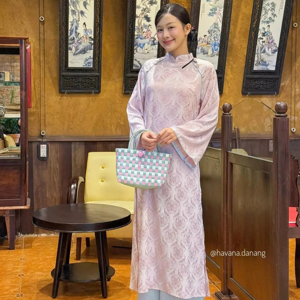 CÓ BIGSIZE - Áo dài lụa DU MIÊN in vân hoa 3D kèm quần Satin