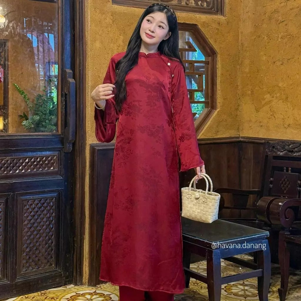 CÓ BIGSIZE - Áo dài lụa DU MIÊN in vân hoa 3D kèm quần Satin