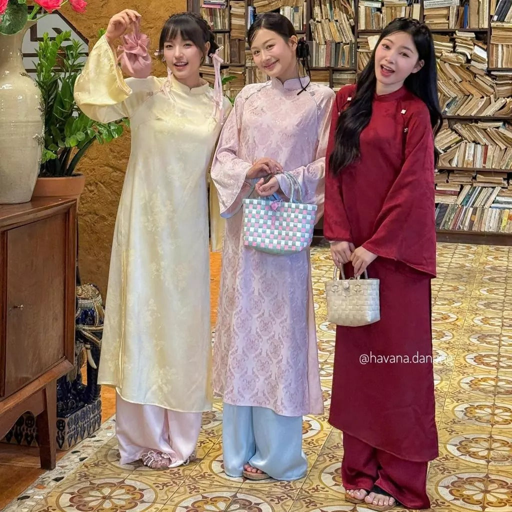 CÓ BIGSIZE - Áo dài lụa DU MIÊN in vân hoa 3D kèm quần Satin