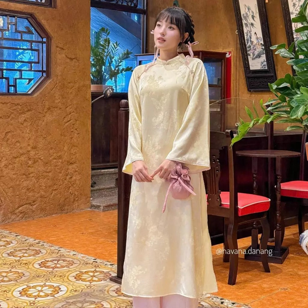 CÓ BIGSIZE - Áo dài lụa DU MIÊN in vân hoa 3D kèm quần Satin