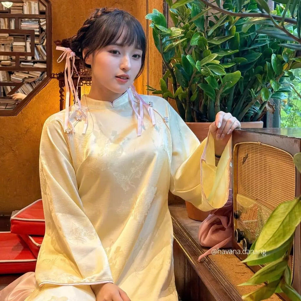 CÓ BIGSIZE - Áo dài lụa DU MIÊN in vân hoa 3D kèm quần Satin