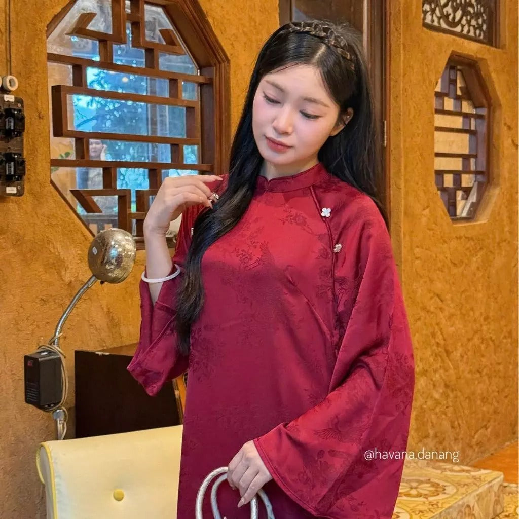 CÓ BIGSIZE - Áo dài lụa DU MIÊN in vân hoa 3D kèm quần Satin
