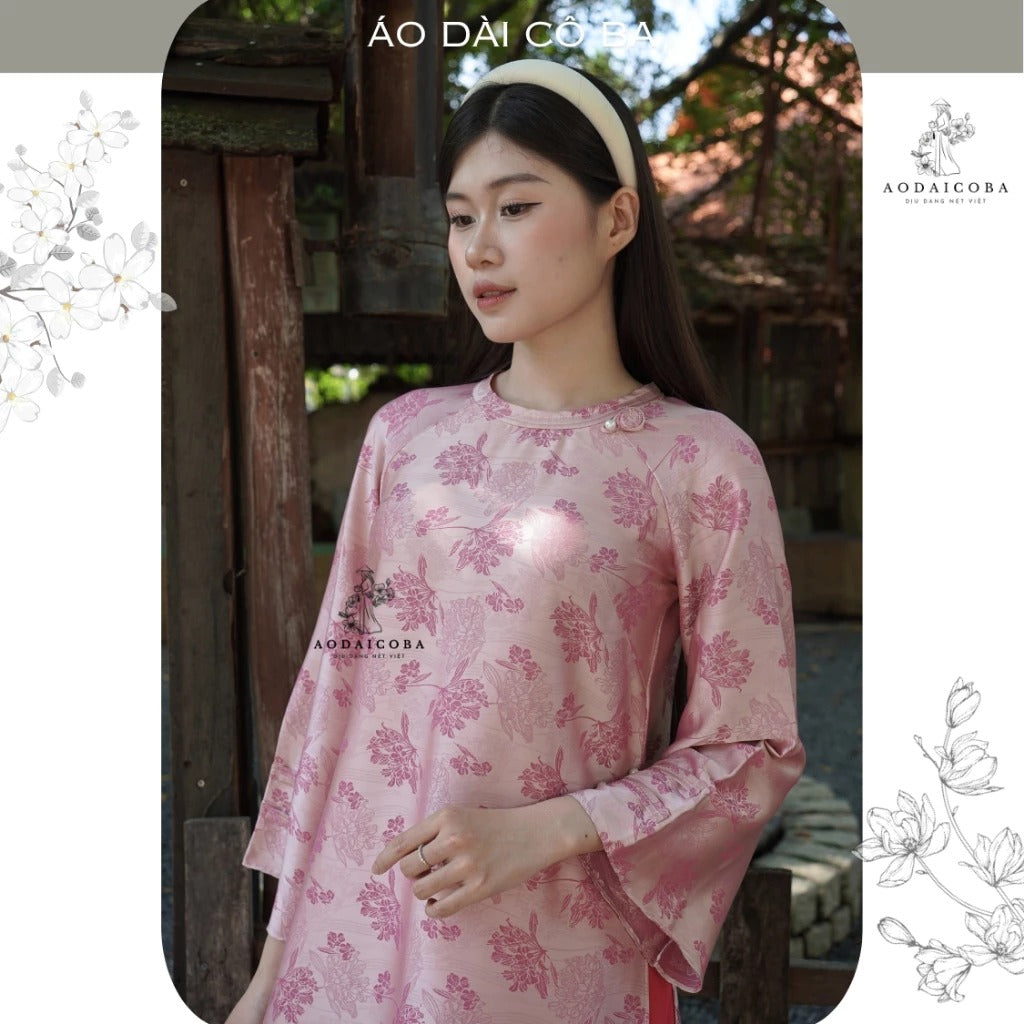 Áo Dài Thiên Hương Suông Cổ Tròn Gấm Tằm Cao Cấp