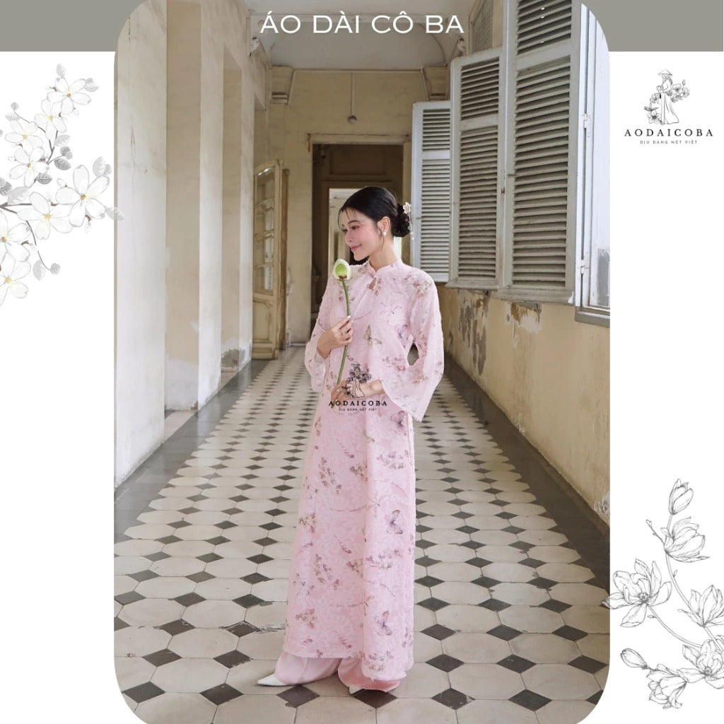 Áo dài Mộng Điệp suông 4 tà voan lông vũ tay lỡ