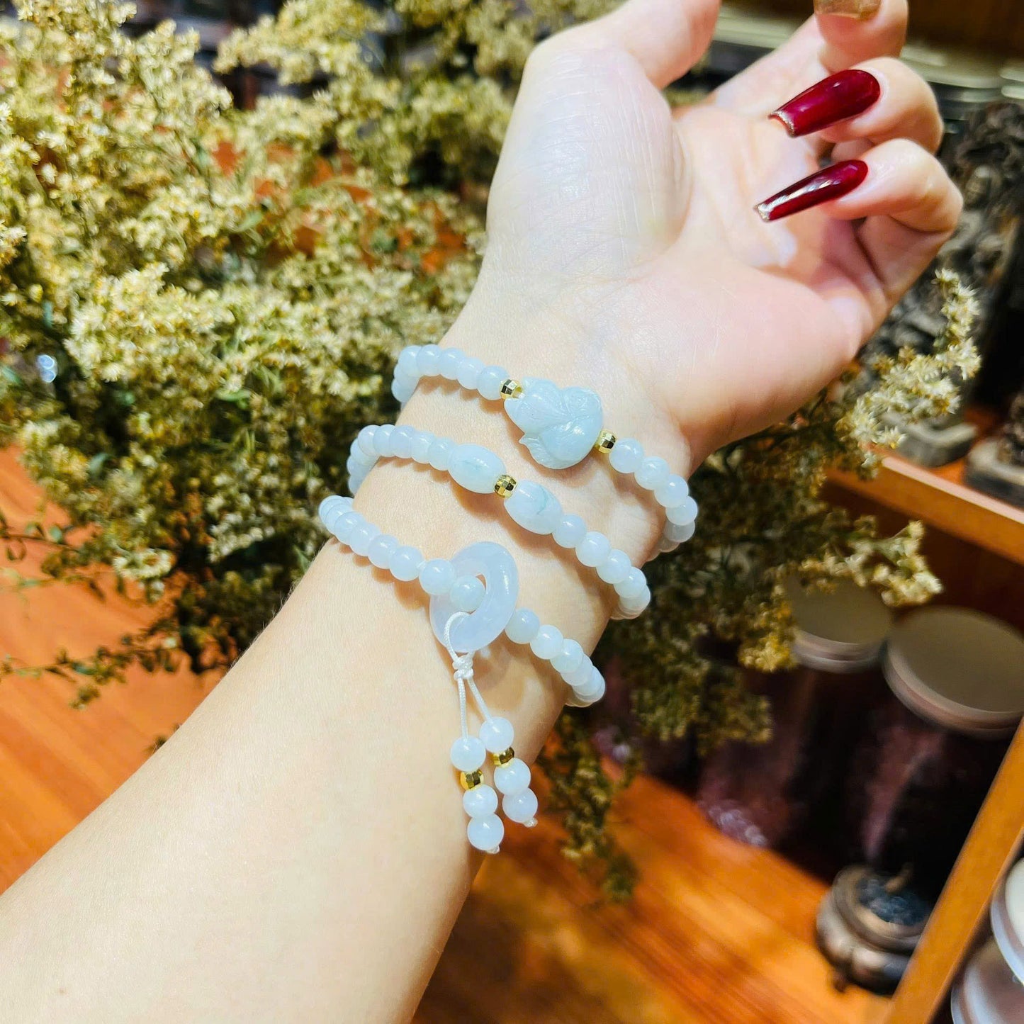 Vòng Bạch Ngọc Jade A mix Hồ ly + Điếu hippie