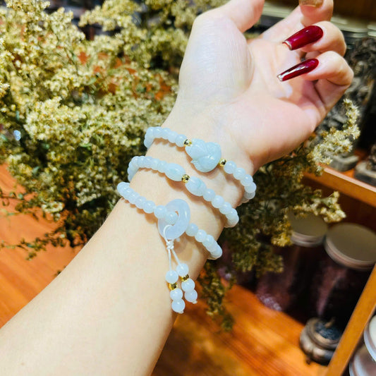 Vòng Bạch Ngọc Jade A mix Hồ ly + Điếu hippie