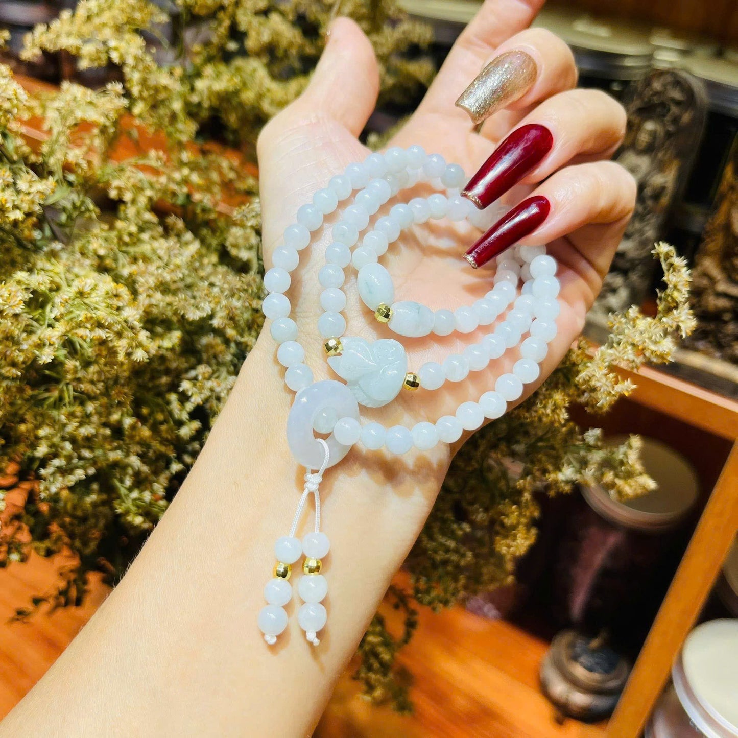 Vòng Bạch Ngọc Jade A mix Hồ ly + Điếu hippie