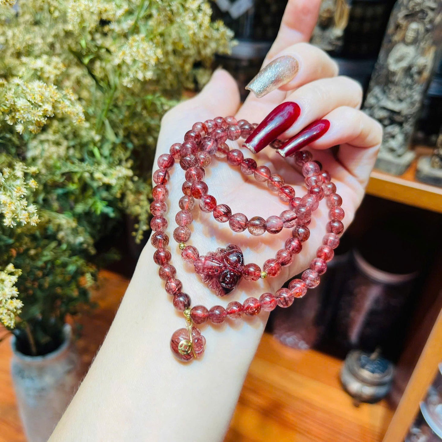 Chuỗi tóc đỏ mix hồ ly + charm túi tiền