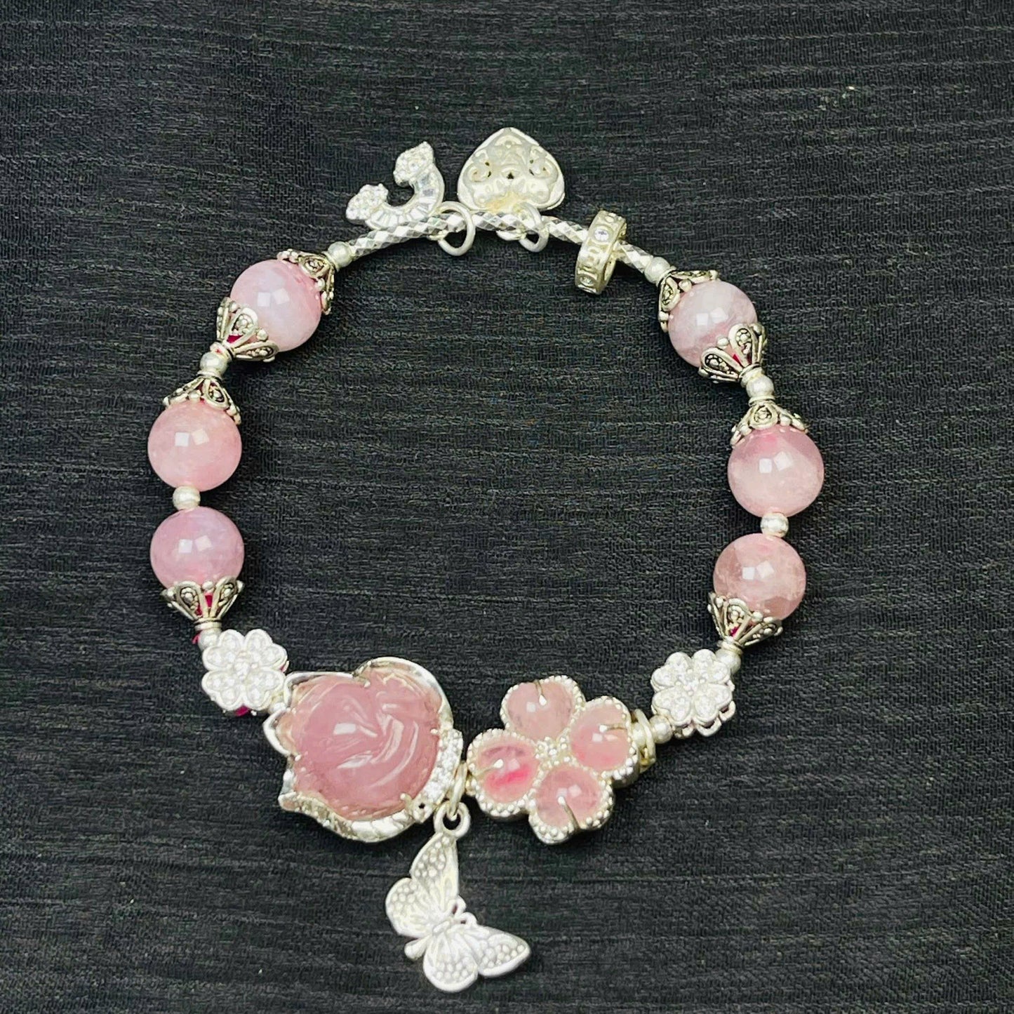 Lắc bạc charm đá thạch anh tự nhiên