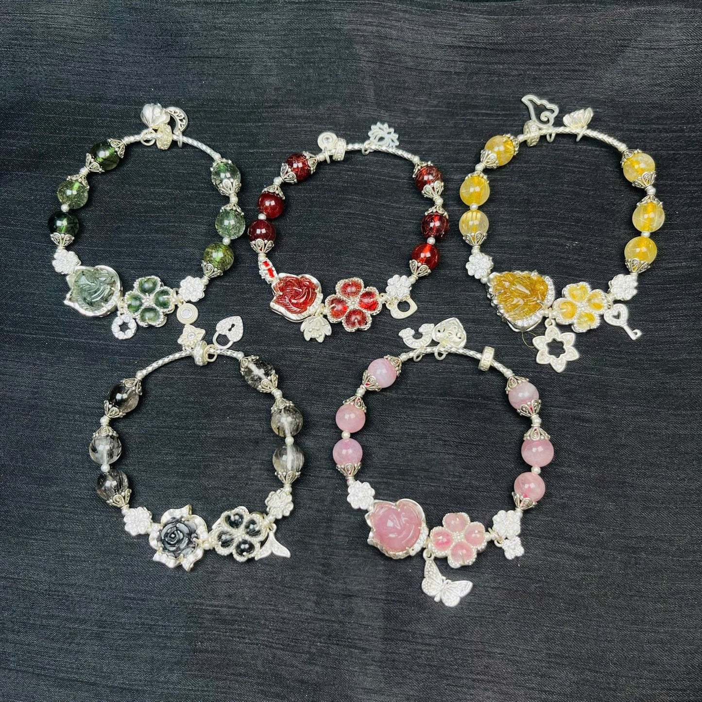 Lắc bạc charm đá thạch anh tự nhiên