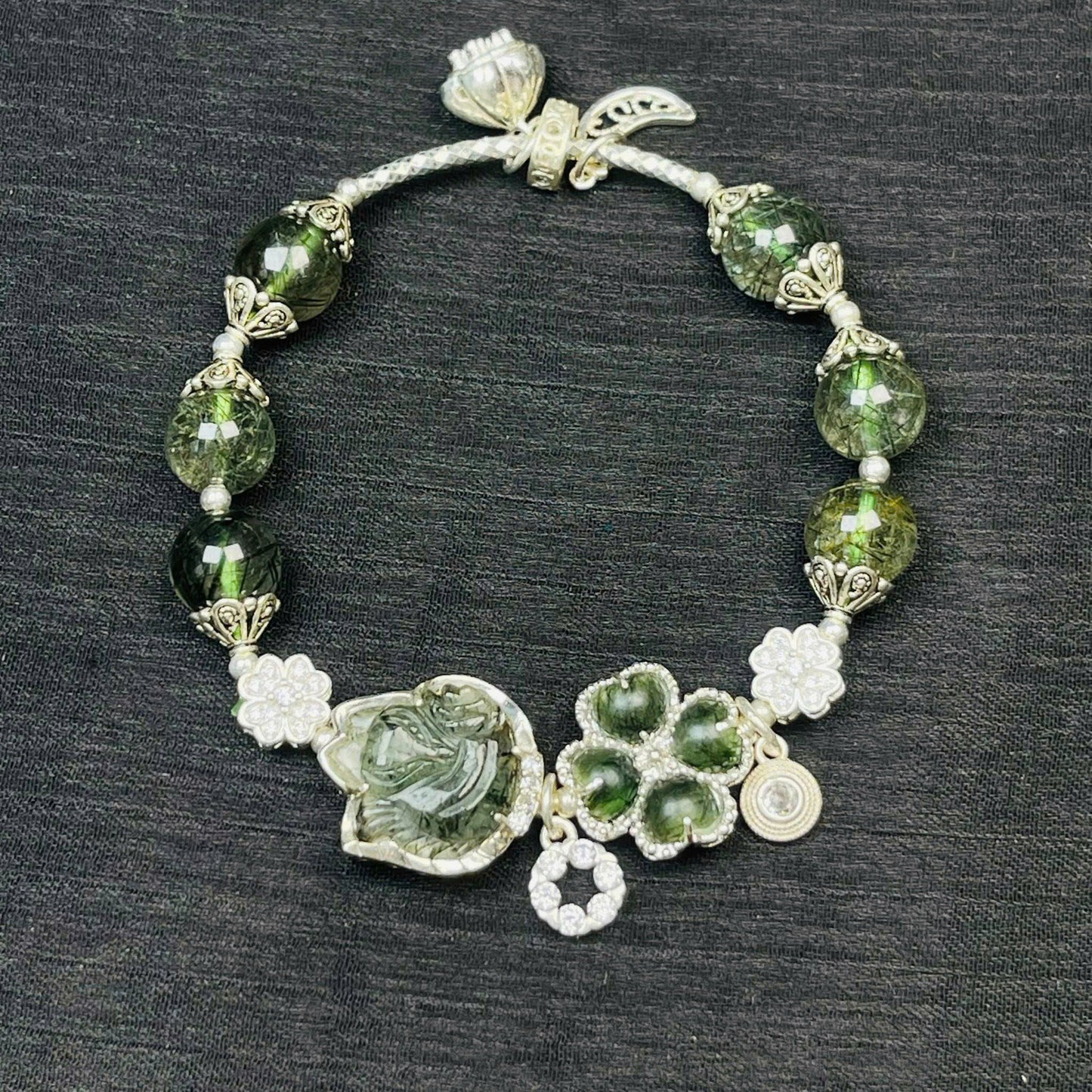 Lắc bạc charm đá thạch anh tự nhiên