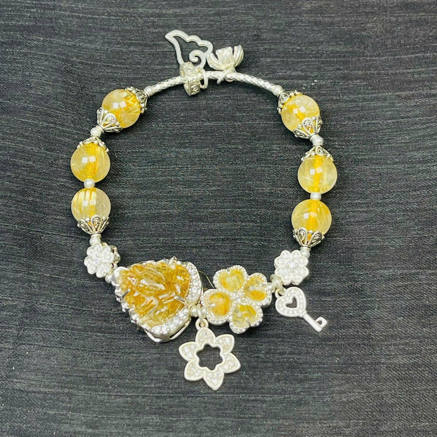 Lắc bạc charm đá thạch anh tự nhiên