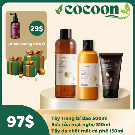 Combo COCOON Tẩy trang bí đao + SRM nghệ + Tẩy da chết mặt  🎁  Tặng nước dưỡng da đầu bồ kết ❣️ Có sẵn